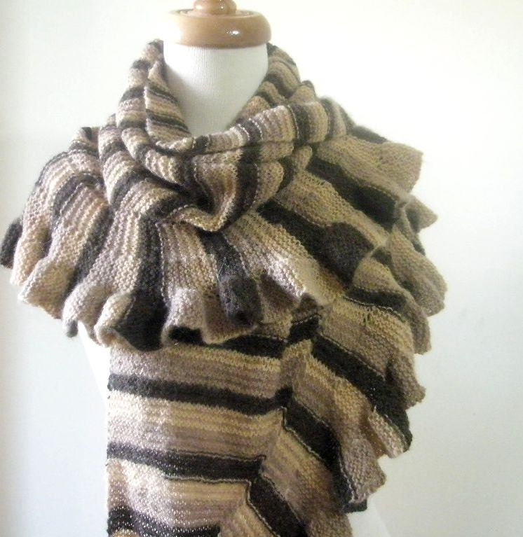 Shawl Striped Ruffle Knitting Triangle Very Soft Shawl READY TO SHIPPING
