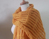 Orange Shawl Scarf Holiday Accessories Knitting RECTANGLE Handmade  Stole Wrap Spring Fashion