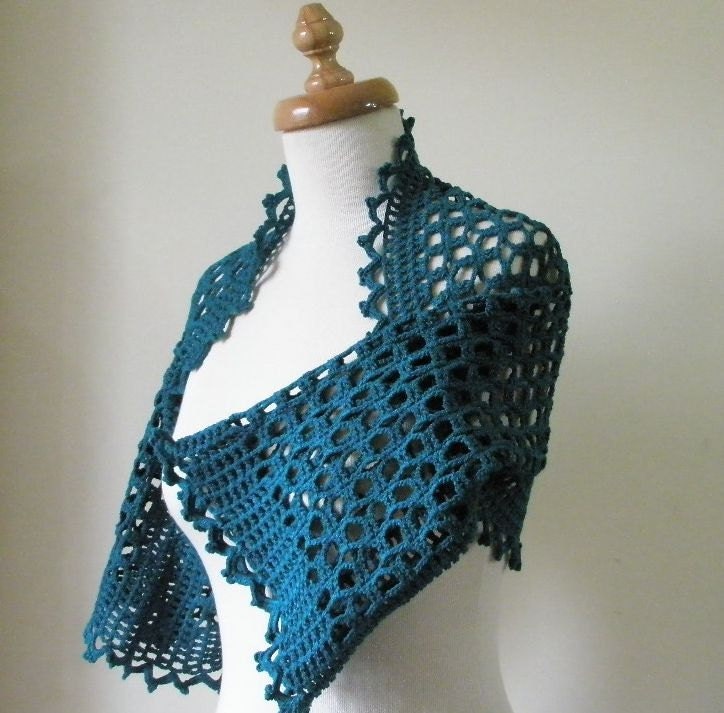 Teal Crochet Shrug All Season Gift For Her Spring Fashion READY TO SHIPPING