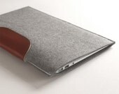 11 Inch MacBook Air Sleeve - Grey Wool Felt with Brown Leather