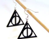 Harry Potter Deathly Hallows Acrylic Charm Earrings on Silver Toned Hooks