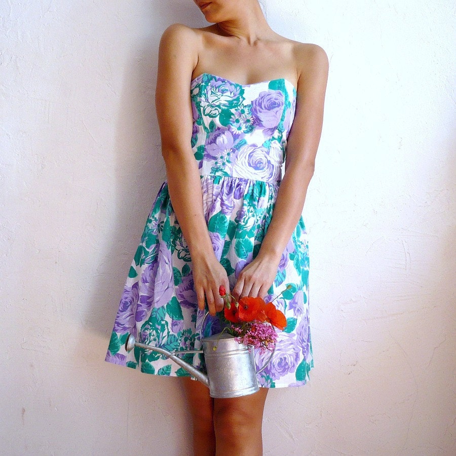 LOLA French Vintage Violet Rose Cotton Bustier Dress