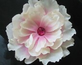 Blush Pink Peony Flower Alligator Hair Clip with Gem Accent READY TO SHIP -- THREE DOLLAR ITEM
