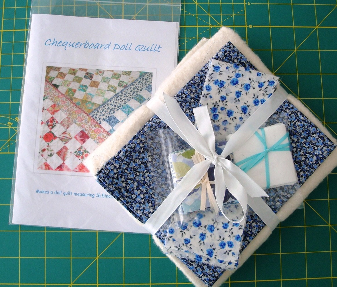 Liberty Tana Lawn Doll Patchwork Quilt Kit With Backing and Wadding - pink, blue or bright