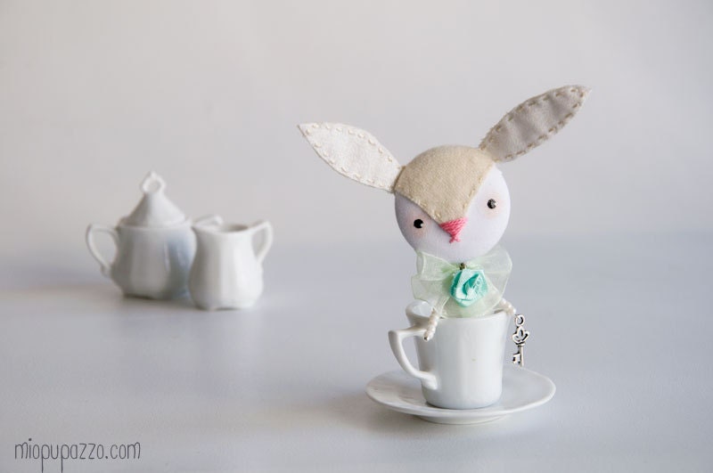 Art Brooch Easter Bunny mixed media collage
