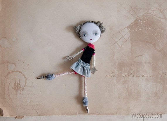 Art Doll Brooch Young Ballerina mixed media collage