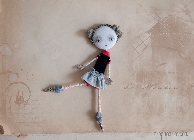 Art Doll Brooch Young Ballerina mixed media collage