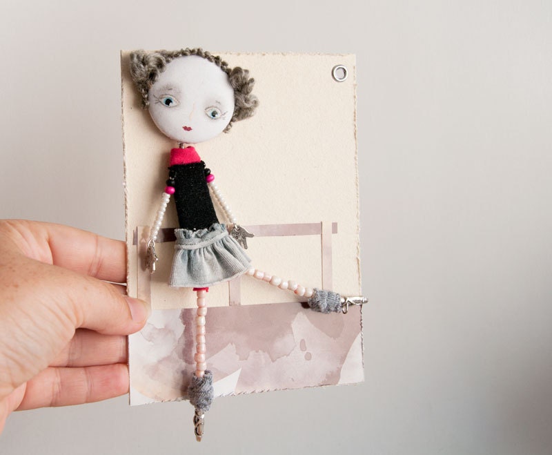 Art Doll Brooch Young Ballerina mixed media collage
