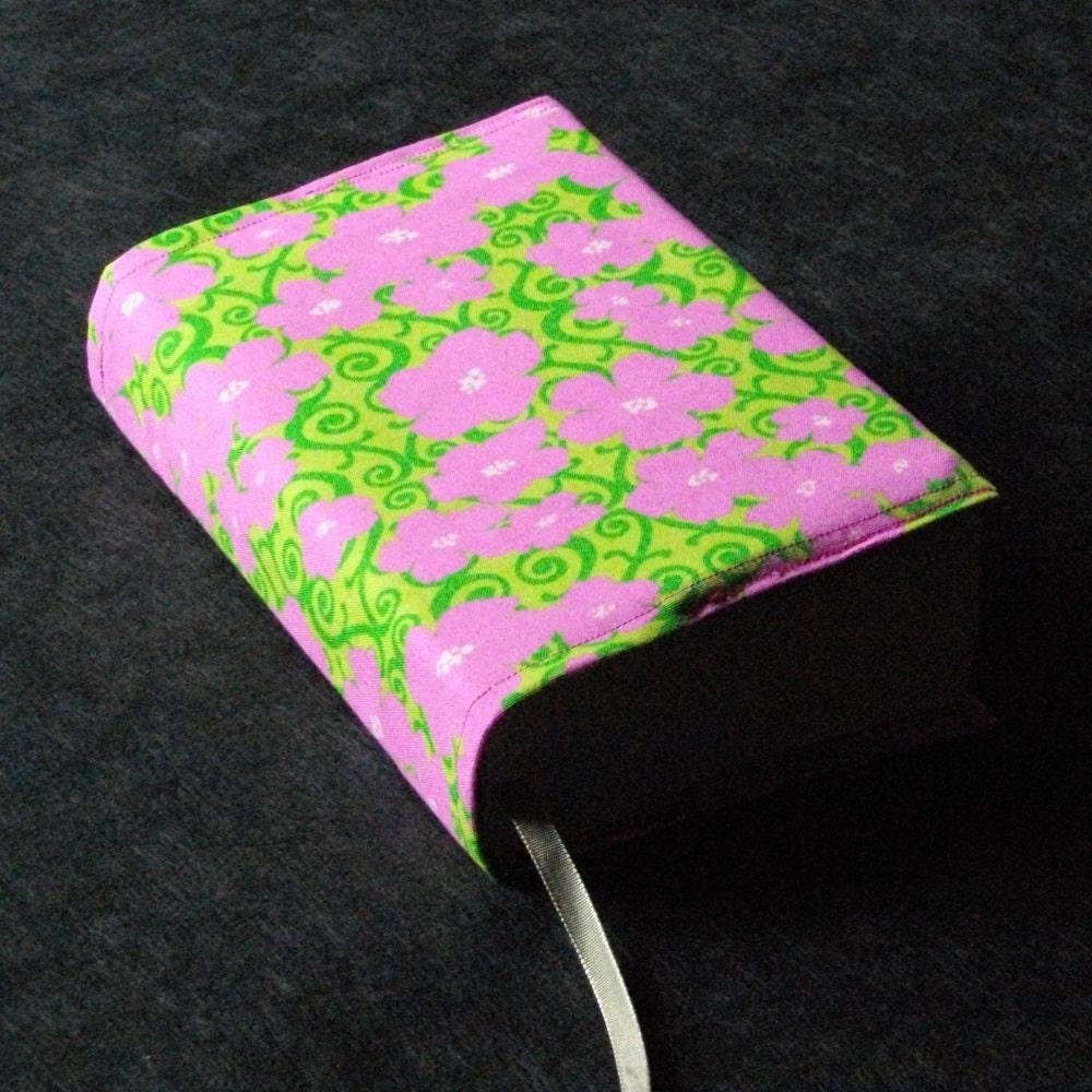 Book Cover -Prettified Paperbacks Fabric Book Covers-Organic Cotton Floral Green Pink