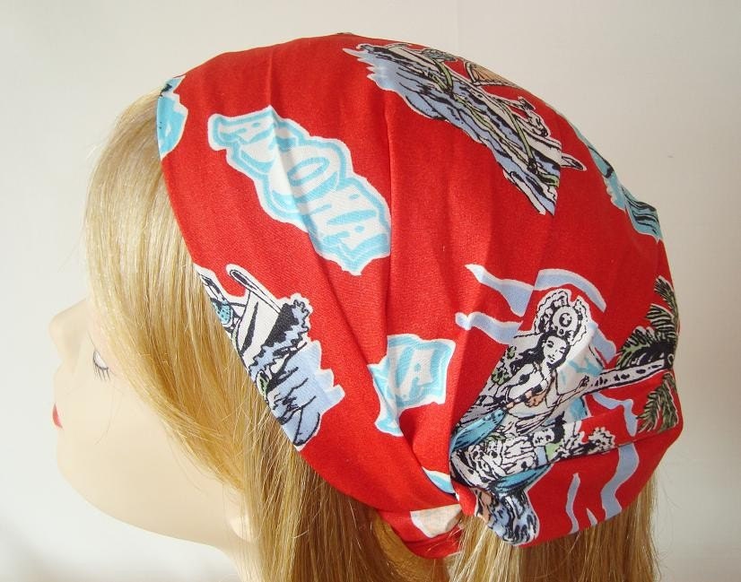 Red Calico Hair Scarf ConVeRtIbLe   Headband Hair Covering - Head covering hair accessories veil scarf head wrap covering