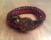 Red crystal and leather double wrap bracelet.
