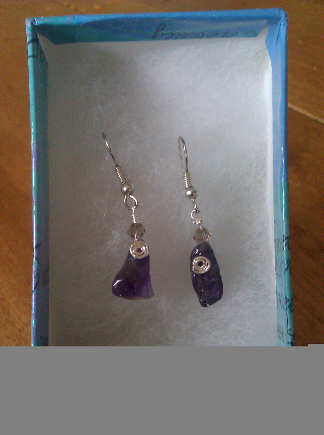Amethyst nugget with wire wrapped spiral earring