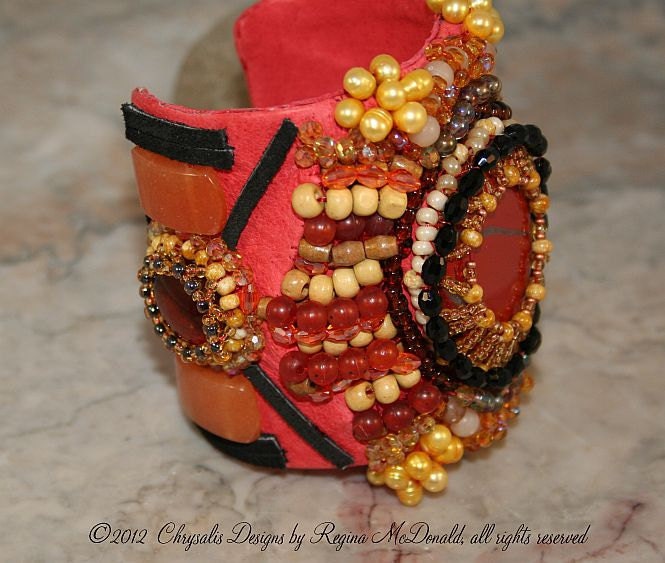Bracelet Bead embroidered,  Sedona Sunset