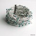 Gray and Teal Crocheted Cuff, Wide Thick Cotton Bracelet with Teal and Crystal Beads, Artist's Original Fiber Cuff