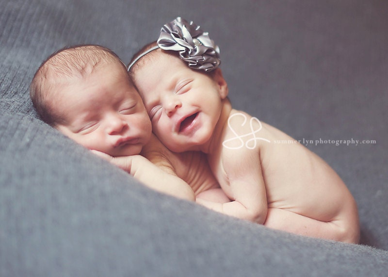Claire Skinny Headband - Grey Satin Fabric Flower Rosette...Multiple Sizes Available Newborn Baby Infant Toddler Adult