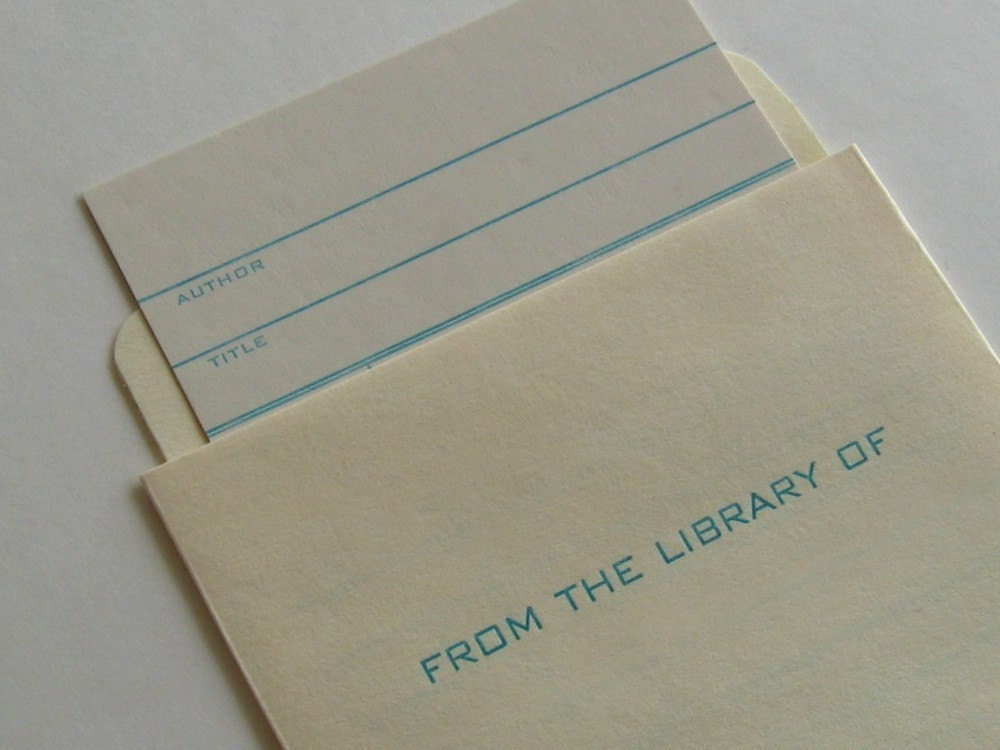 Letterpress printed library card and pocket set of 5