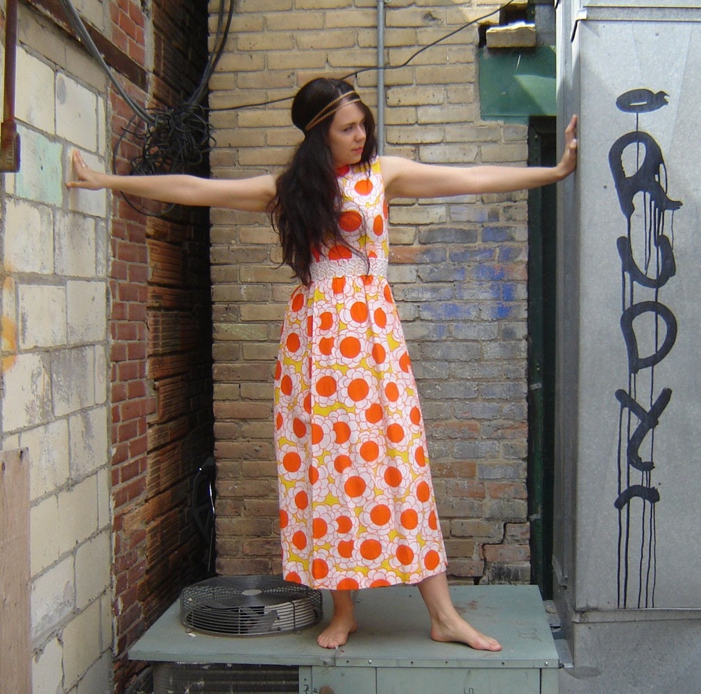 Vintage 1960s Citrus Floral Dress Size 6