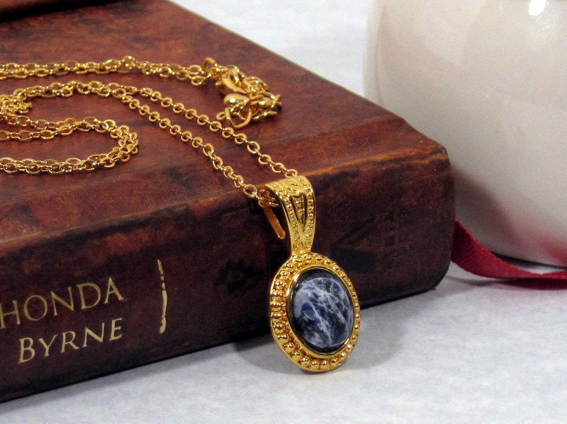 Blue Sodalite Pendant Necklace, Gemstone Necklace, Blue Necklace, Dainty Jewelry