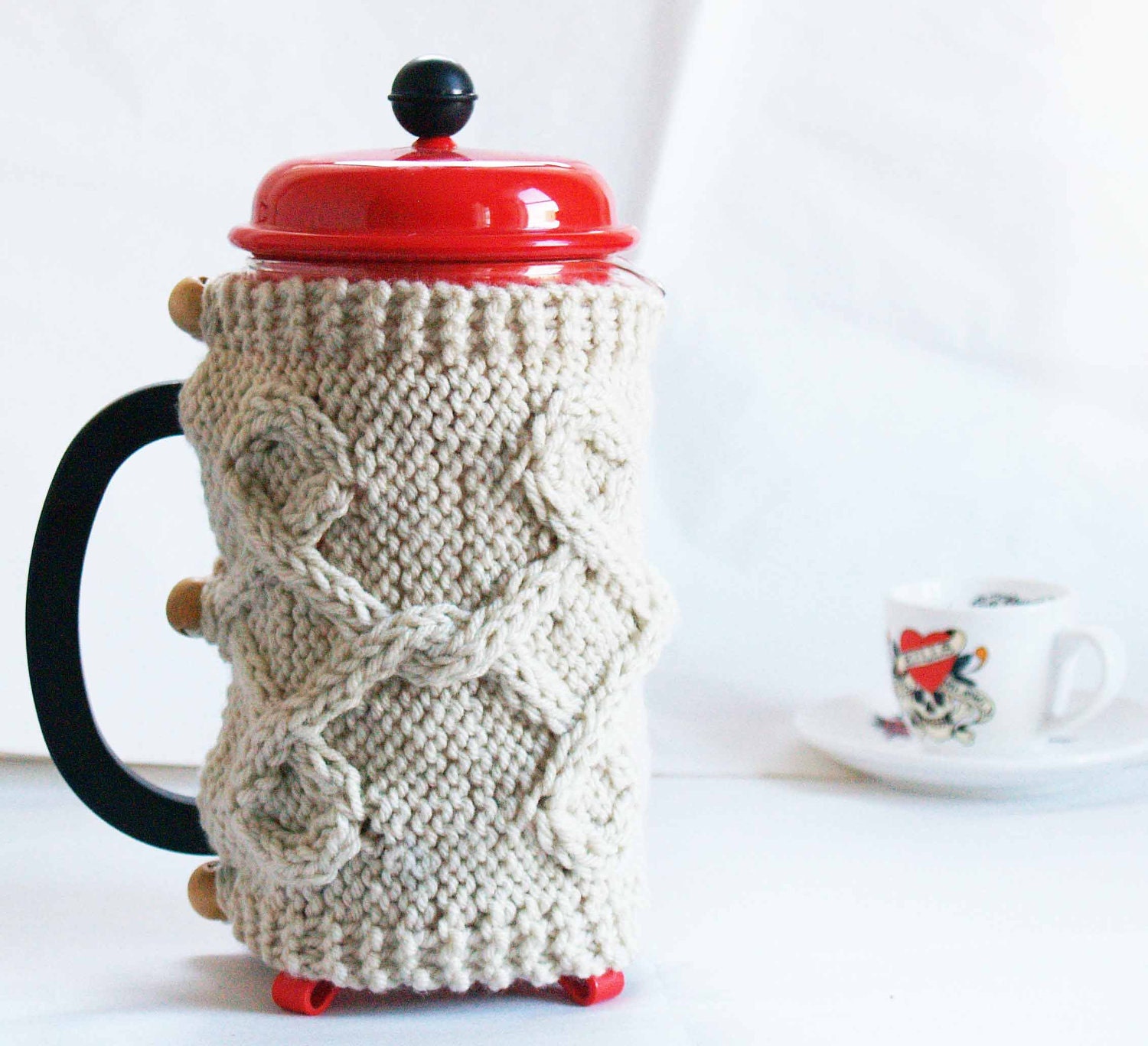 French Press Cozy, Coffee Cozy, Tea Cozy Ivory Color Ready to Ship
