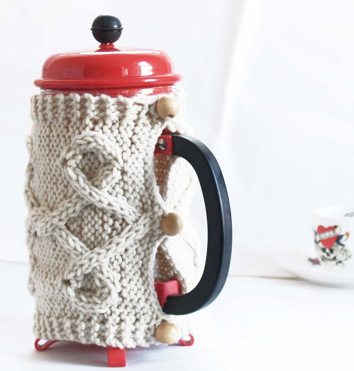 French Press Cozy, Coffee Cozy, Tea Cozy Ivory Color Ready to Ship