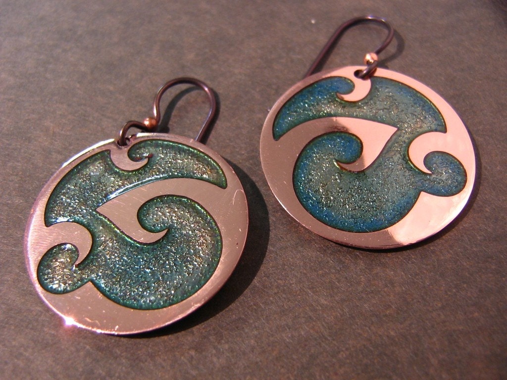 Celtic Champleve Enamel Moon Earrings