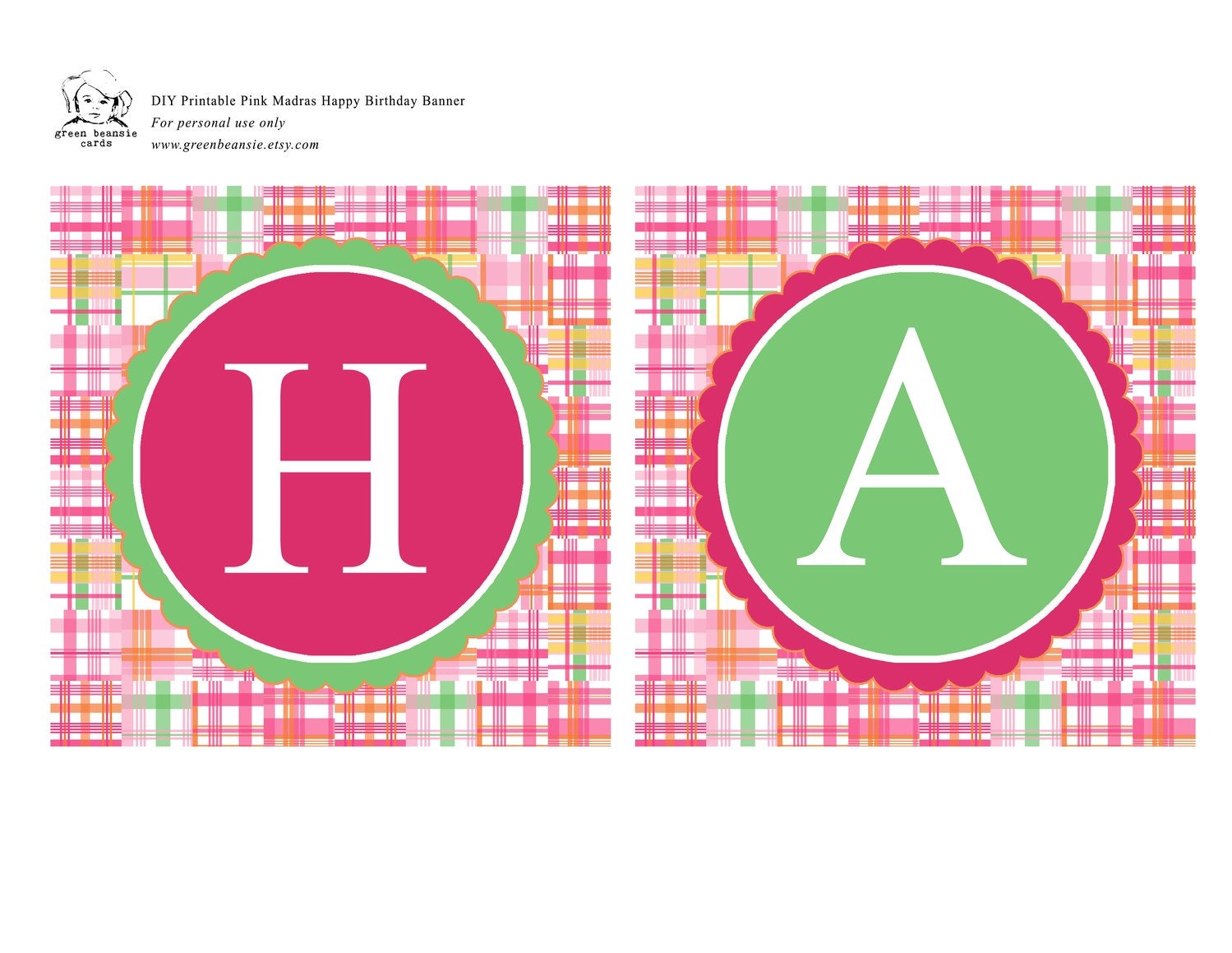 BIRTHDAY MADRAS Printable Party Banner - Blue or Pink Il_170x135