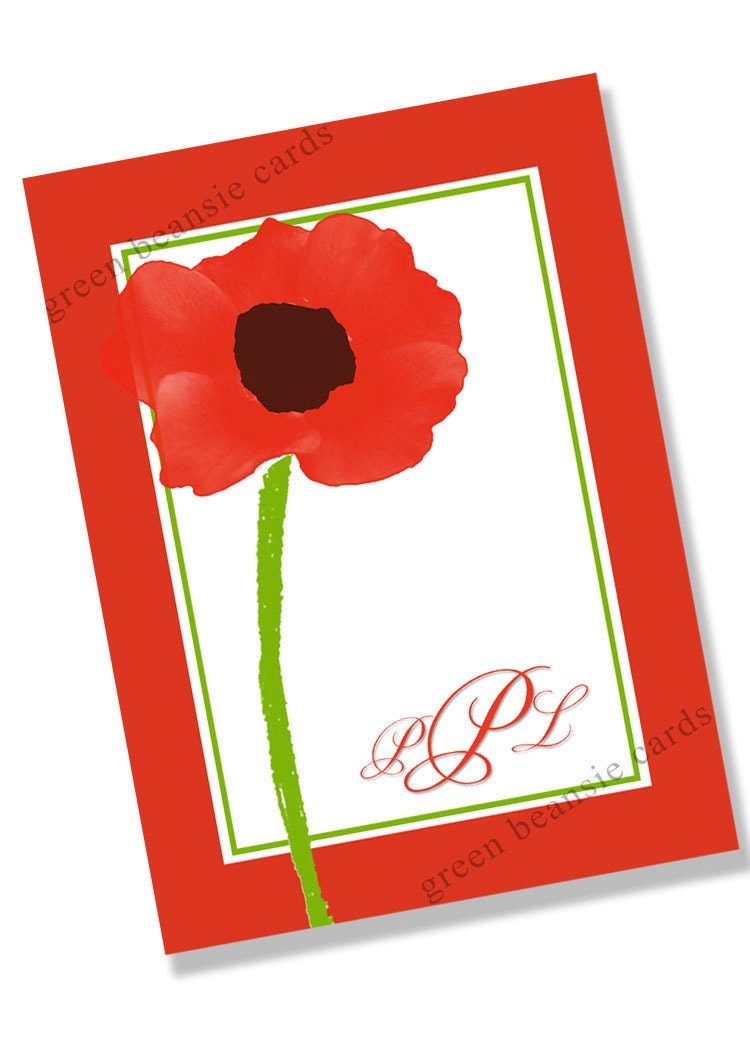 RED POPPIES Monogram 4" x 6" Printable Foldover Card