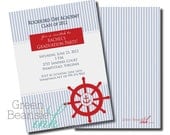 NAUTICAL SEERSUCKER GRADUATION Printable Party Invitation - Choose Anchor, Sailboat, or Ship Wheel