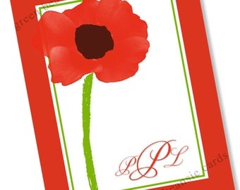 RED POPPIES Monogram 4" x 6" Printable Foldover Card