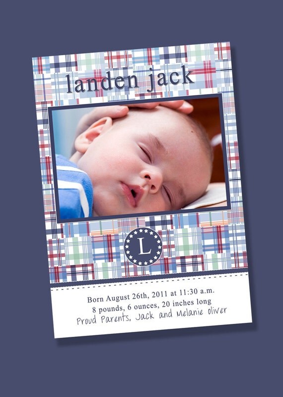 Baby Boy Madras Custom Printable Birth Announcement Il_570xn