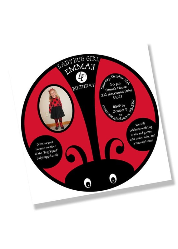 LADYBUG SQUARE Party Invitation - Red and Black Il_570xn