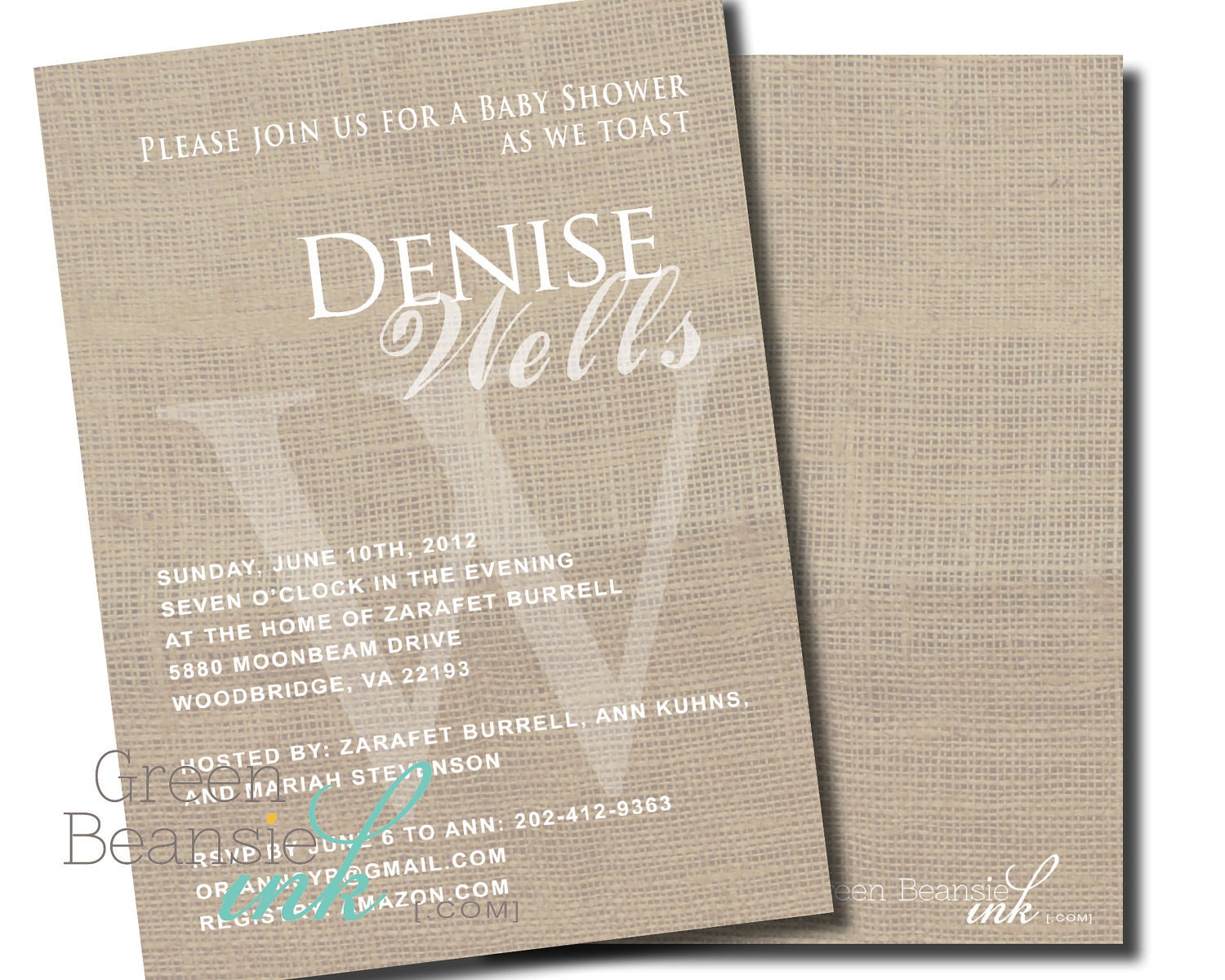 LINEN MONOGRAM Printable Party Invitation Il_570xn
