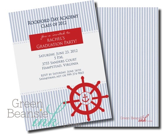NAUTICAL SEERSUCKER GRADUATION Printable Party Invitation - Choose Anchor, Sailboat, or Ship Wheel Il_570xn