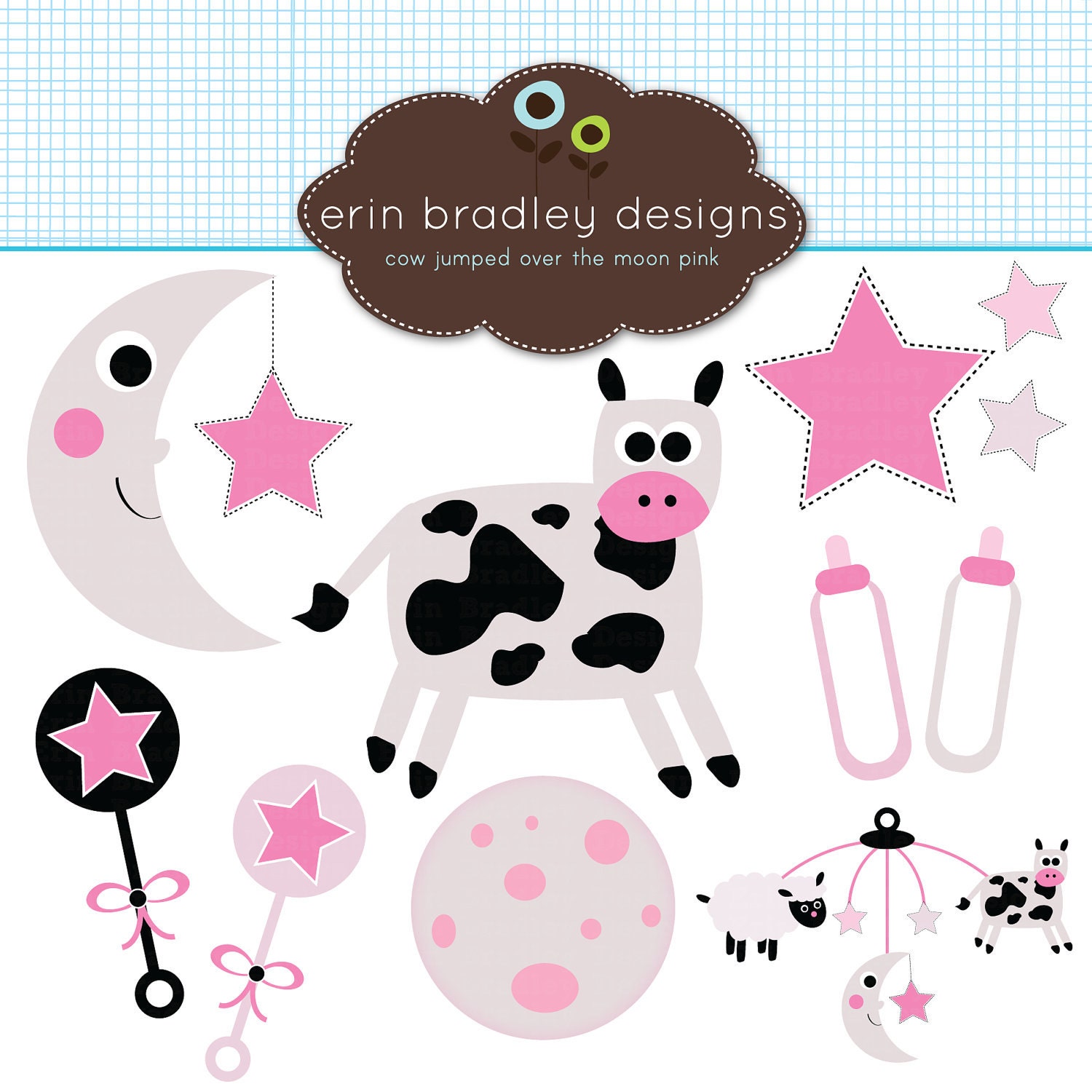 Baby Pink Cow Clipart Clip Art Personal & Commercial Use Il_170x135