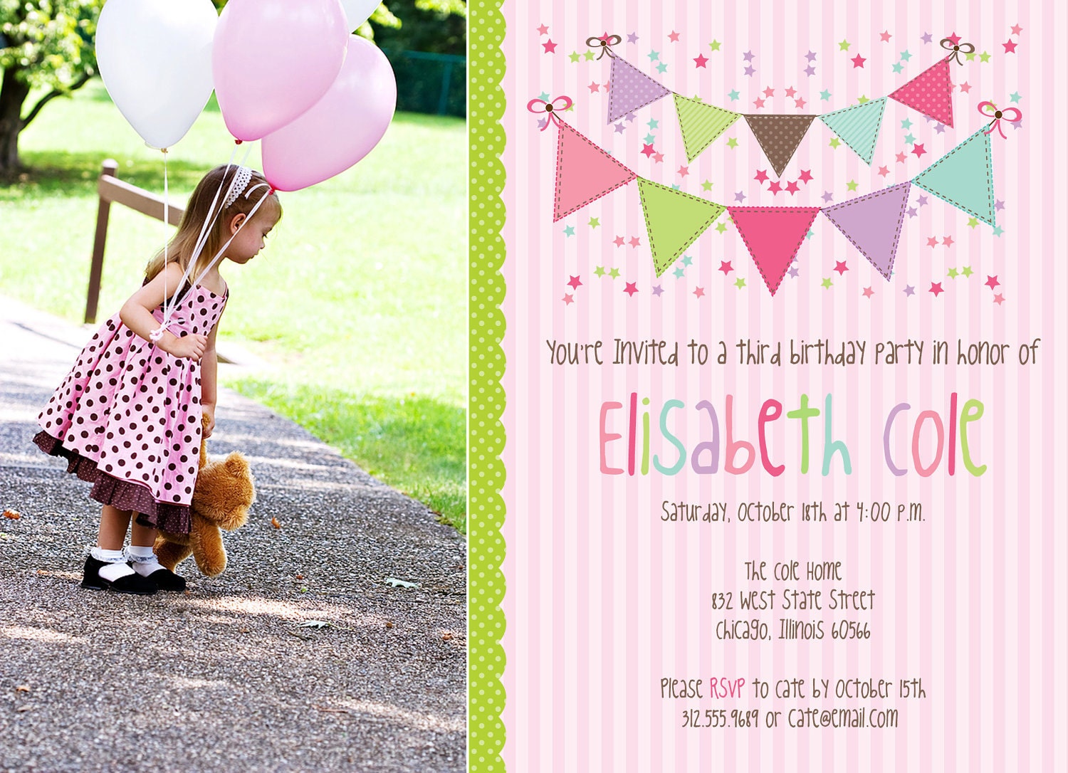 Girls Birthday Party Photoshop Template for Photographers and Crafters PSD File Commercial Use Pink Party Star Confetti and Bunting