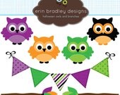 Halloween Owls and Bunting Commercial Use Digital Clipart Graphics Il_170x135