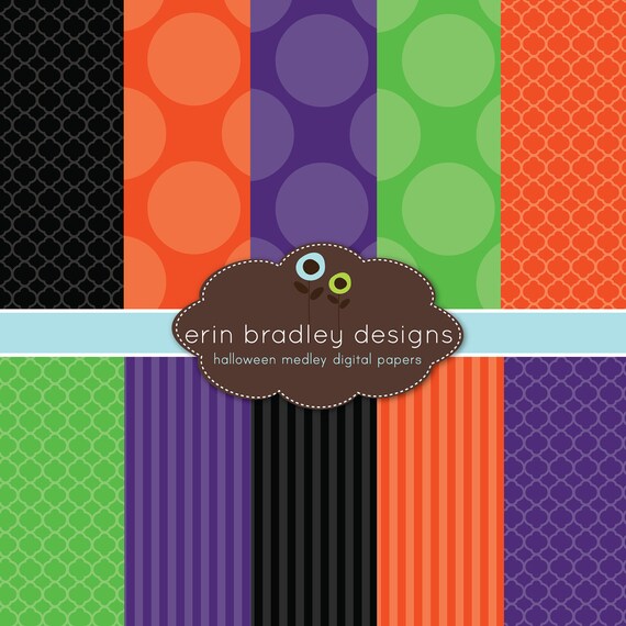 Halloween Digital Paper Pack Personal & Commercial Use Polka Dots and Stripes Instant Download Il_570xn