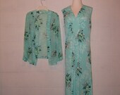 1970s Dress / Plus Size / Floral Dress / Wedding Dress / Bridesmaid Dress / Prom Dress / Mint Green / Vintage Gown / XXL