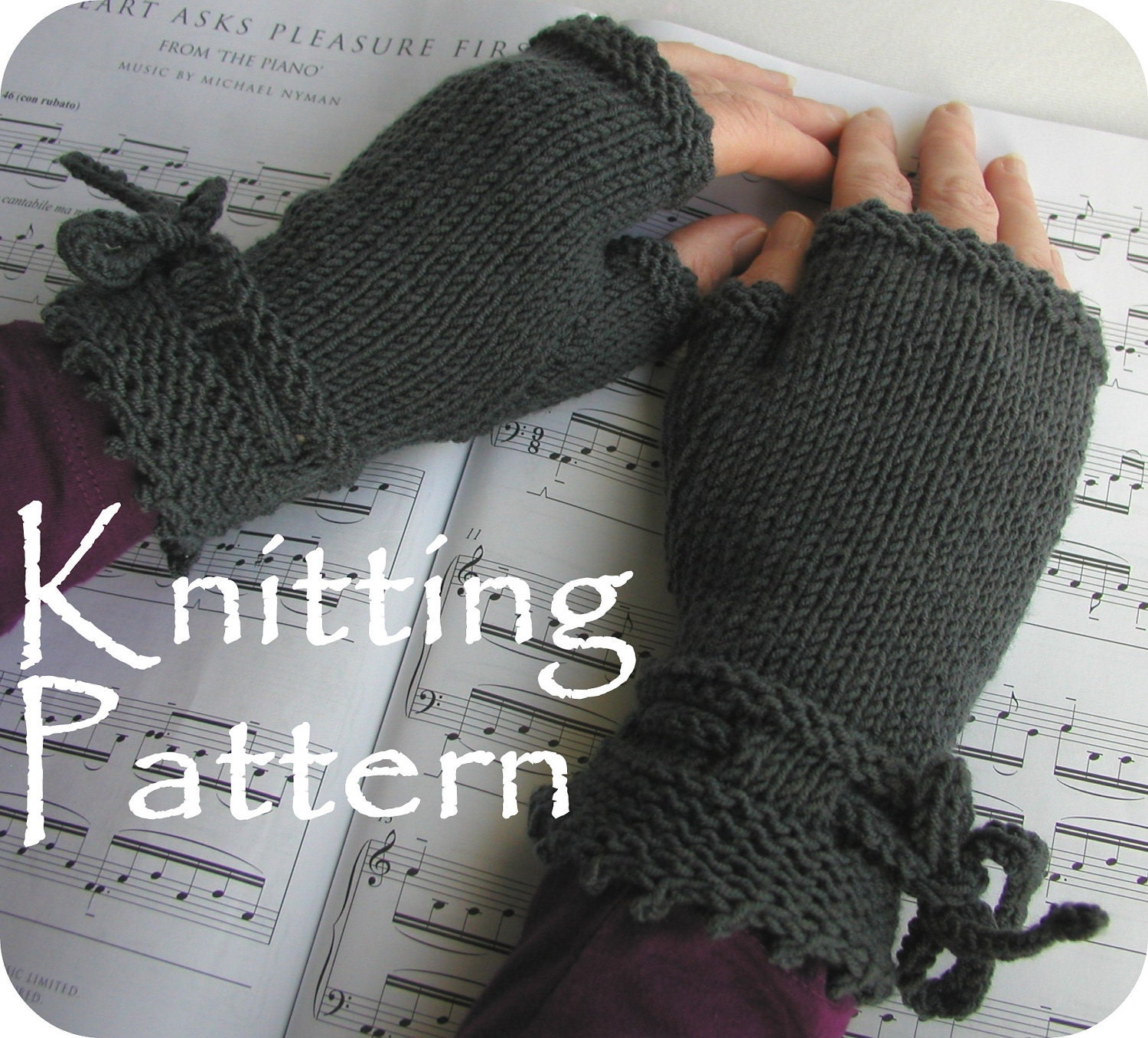 Instant Download PDF Knitting Pattern Fingerless Hand Warmers Piano Gloves