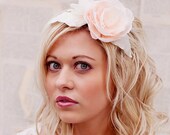 Blush Pink Wedding Flower Hair Piece - wedding hair accessories - Large flowers and handmade silk dupioni leaves