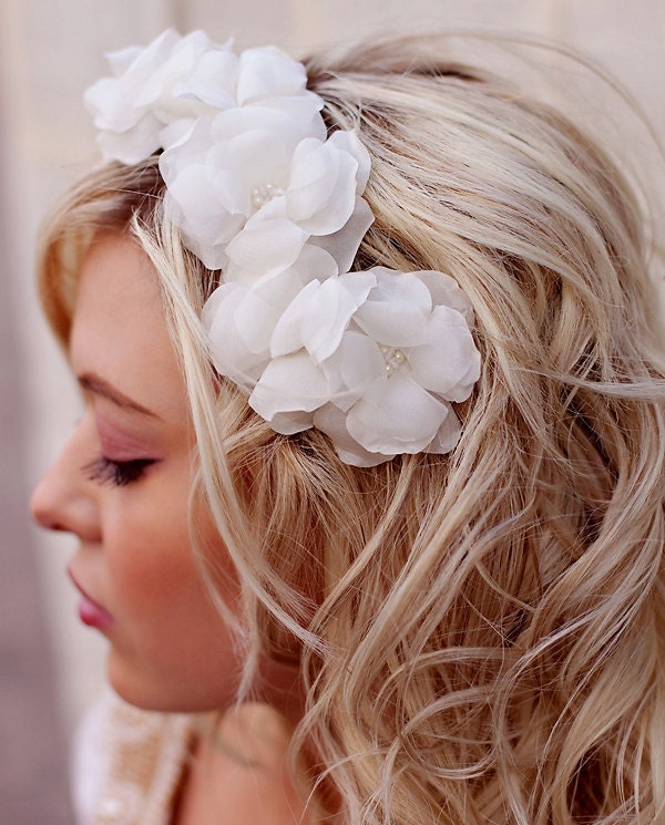 Bridal Hair Flowers - Hair Accessory -  Cascading Wedding Flower Hair Piece  - Handmade flowers and beading