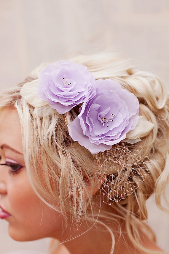 Lavender wedding hair flower head piece - bridal headpiece - Wedding Hair Accessories - vintage wedding