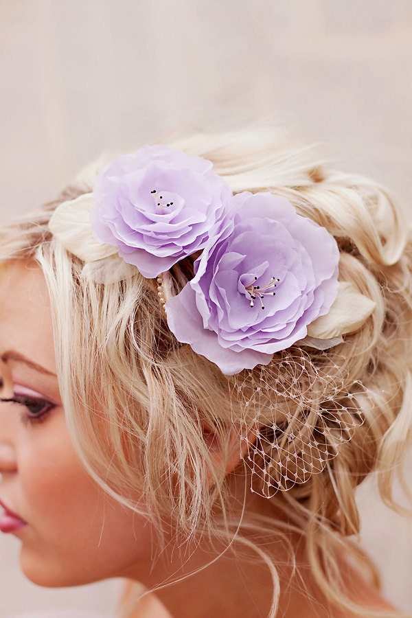 Lavender wedding hair flower head piece - bridal headpiece - Wedding Hair Accessories - vintage wedding