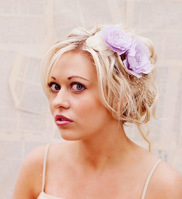 Lavender wedding hair flower head piece - bridal headpiece - Wedding Hair Accessories - vintage wedding