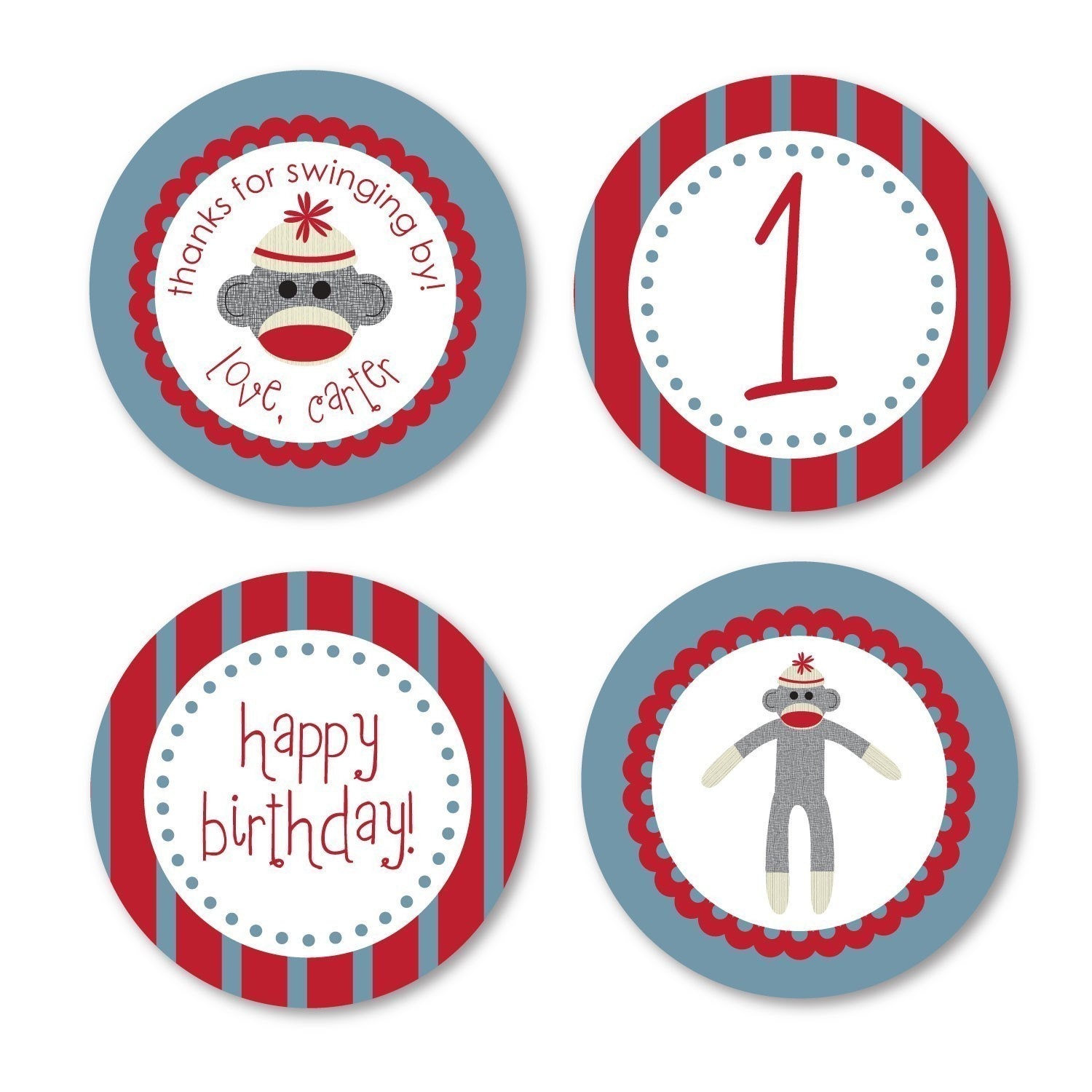 Boy Sock Monkey - Customized DIY You Print Favor Tags, Cupcake Toppers, Decorative Circles Il_570xn