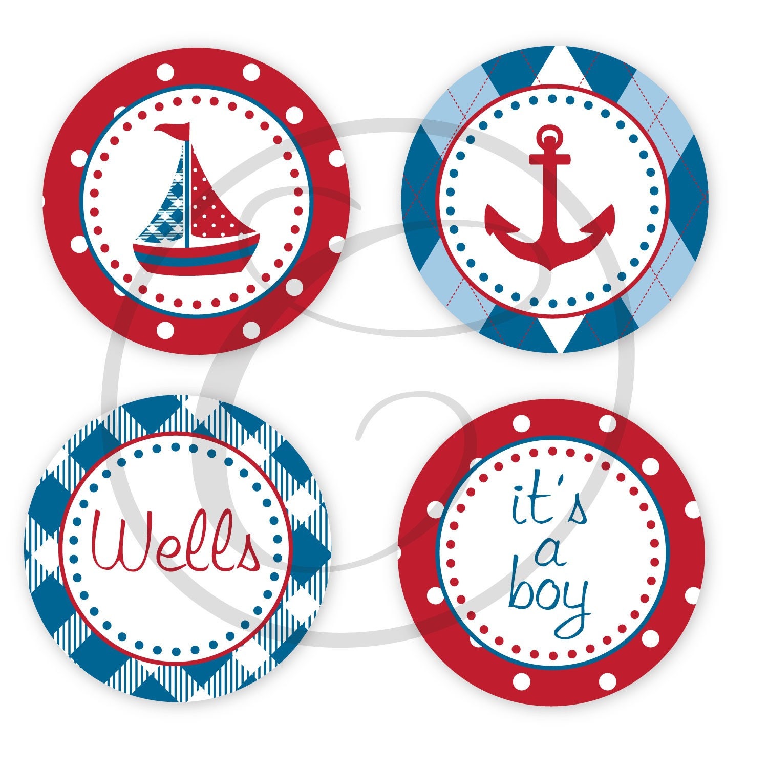 Ships Ahoy - Customized DIY You Print Favor Tags, Cupcake Toppers, Decorative Circles Il_570xn