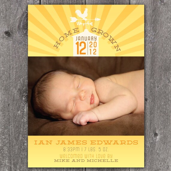 Home Grown - Custom Photo Baby Birth Announcement Il_570xn