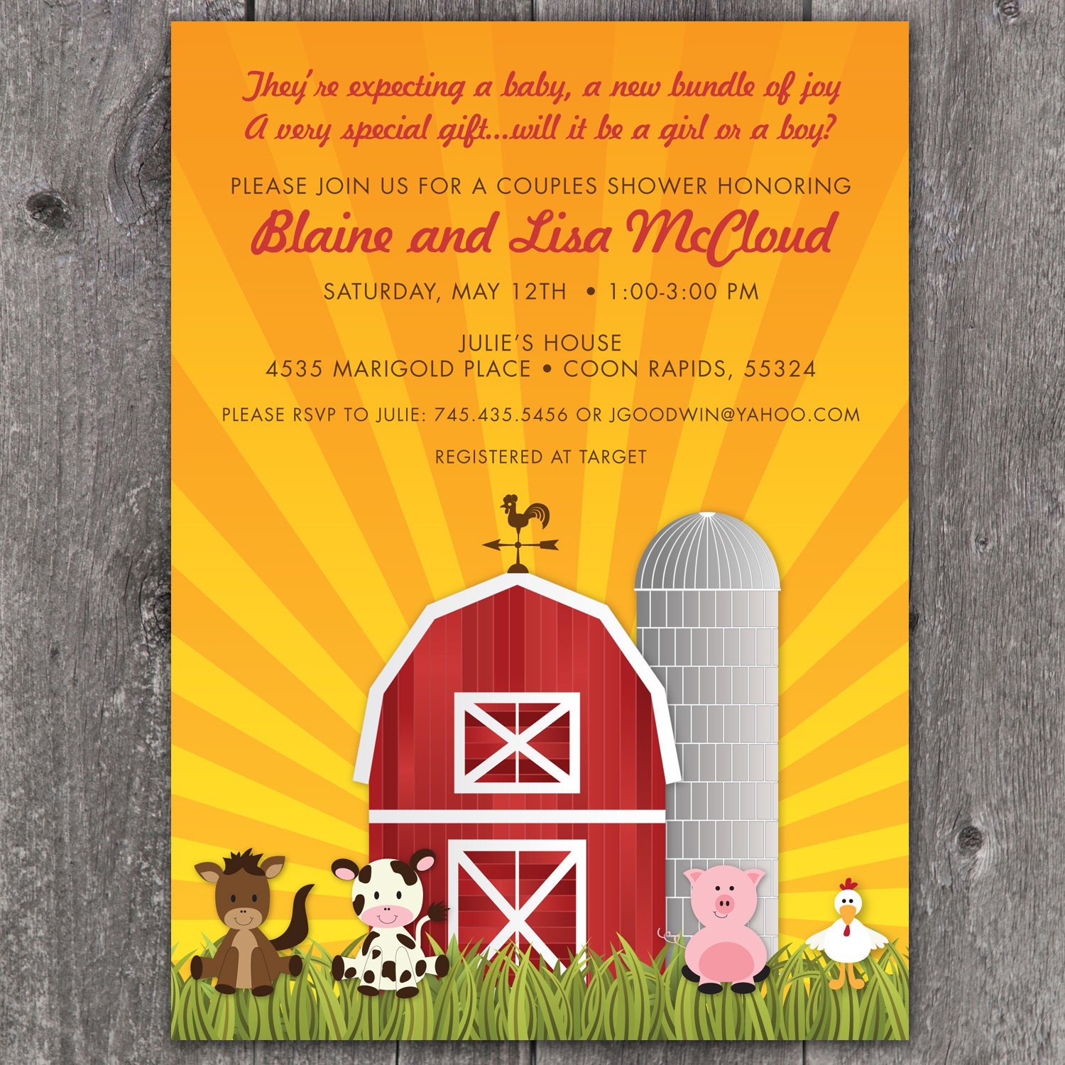 Farm Friends - Custom Digital Baby Shower Invitation, boy, girl, neutral Il_570xn