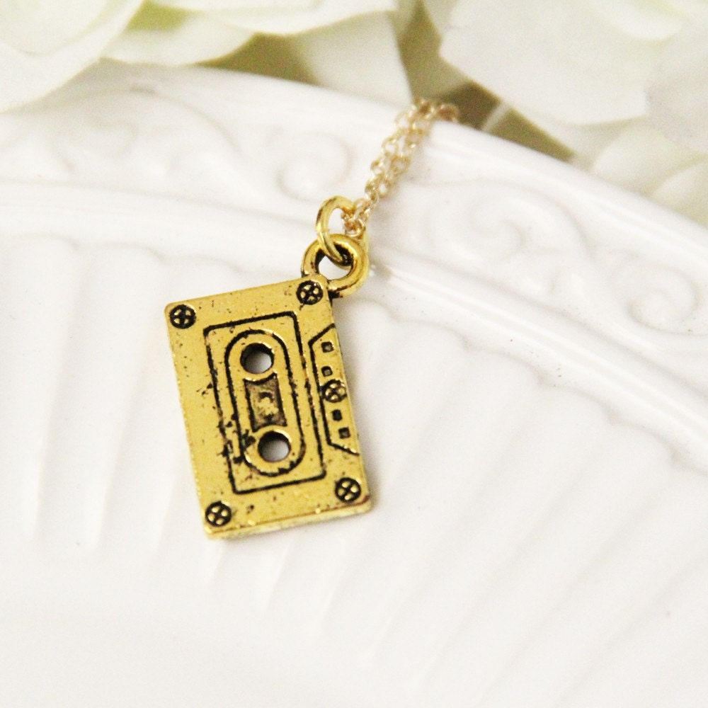 mix tape necklace . gold . love in a mix tape