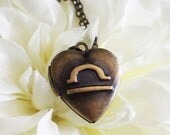 zodiac heart locket necklace . bronze . libra